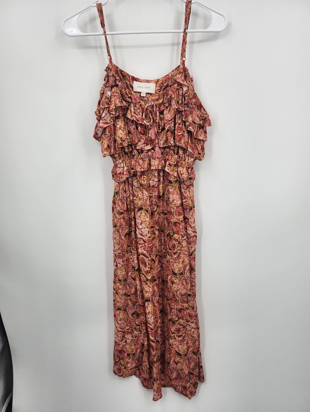 Dear John Coral Paisley Ruffle Strap Maxi Dress SZ S